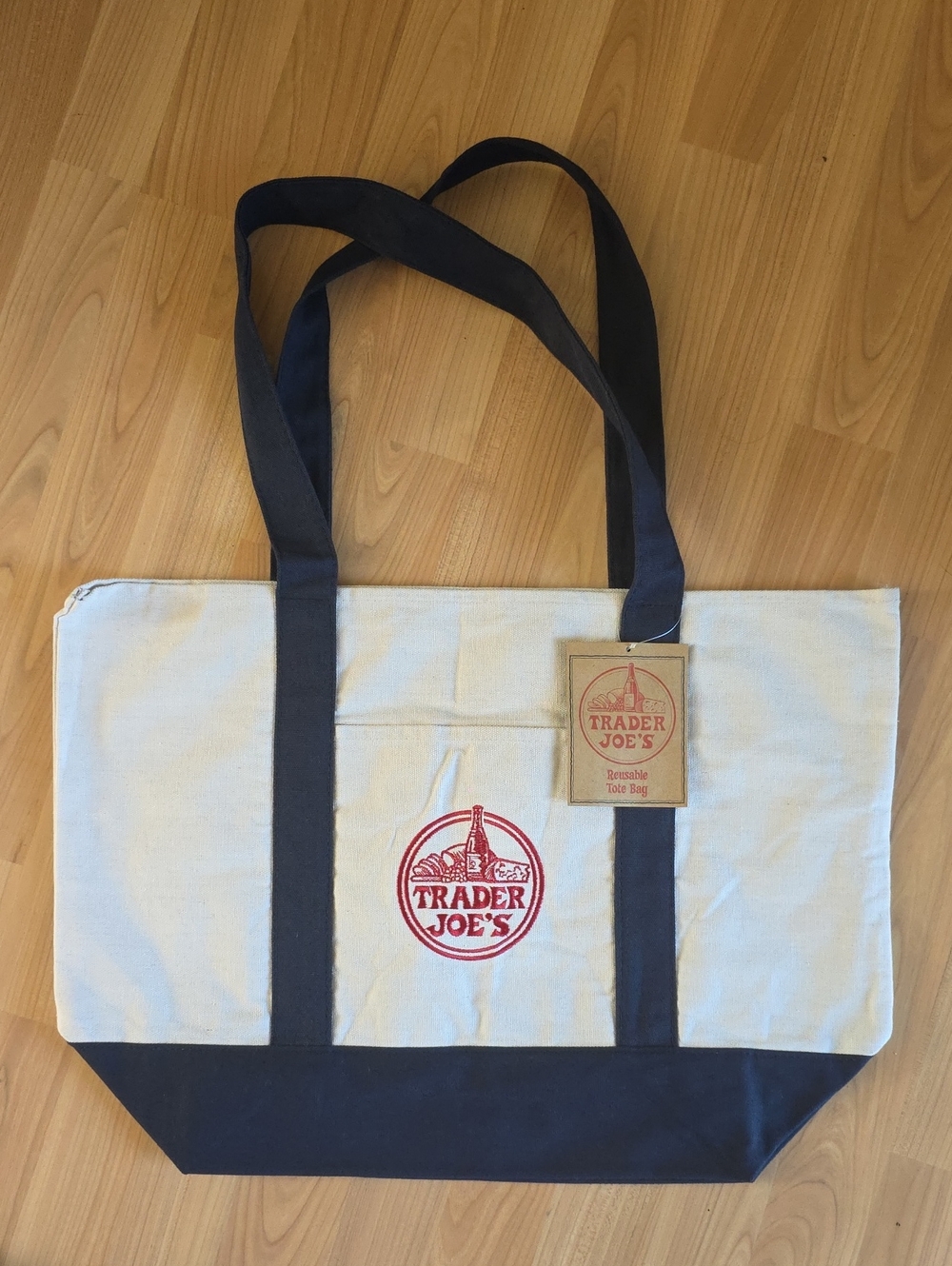 Large Navy Trader Joe's Reusable Canvas Tote Bag